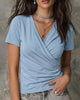 Women's Pleated V-Neck T-Shirt - Crossover Front, Short Sleeve, 8 Colours