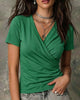 Women's Pleated V-Neck T-Shirt - Crossover Front, Short Sleeve, 8 Colours