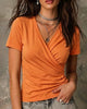 Women's Pleated V-Neck T-Shirt - Crossover Front, Short Sleeve, 8 Colours