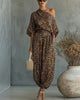 Women's 2-Piece Set - Leopard Print, One-Shoulder Top, Harem Trousers