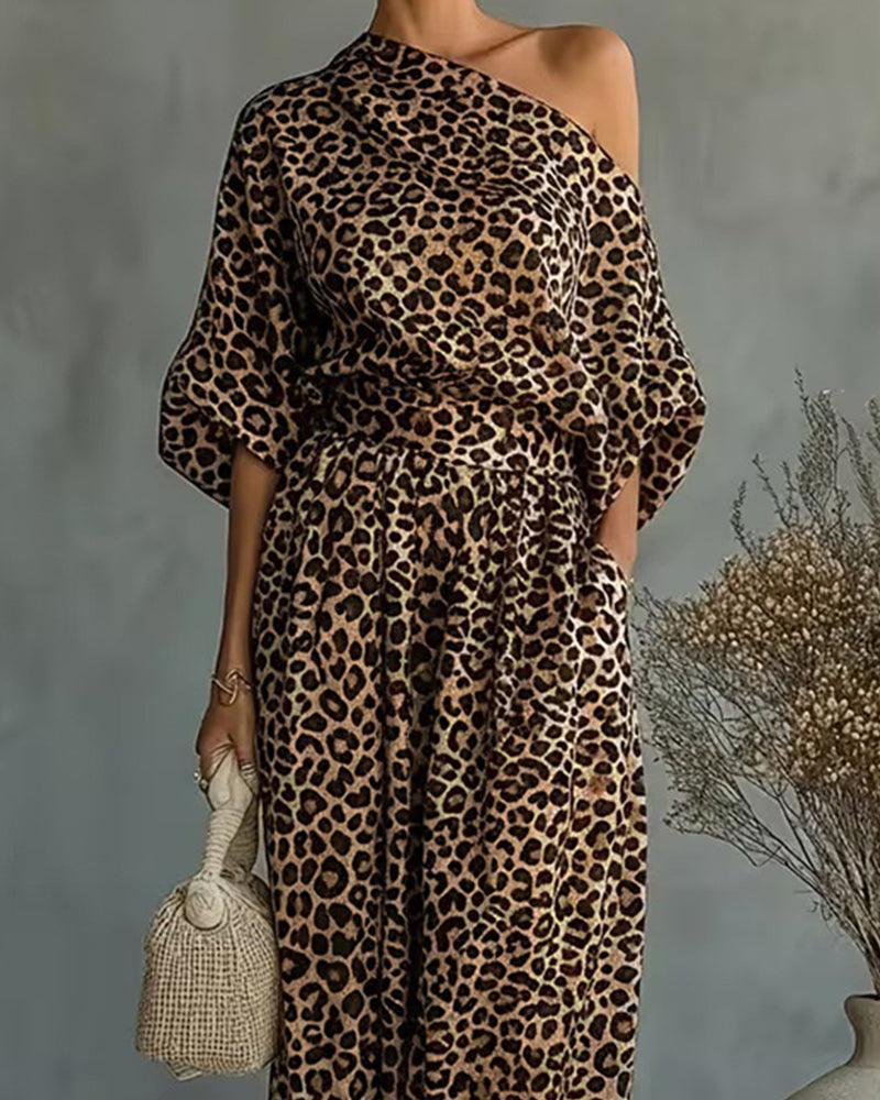 Women's leopard-print two-piece set with harem trousers