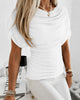 Women's burgundy ruched cowl neck short sleeve top