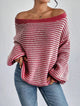 Women's striped knit sweater with boat neckline and long sleeves