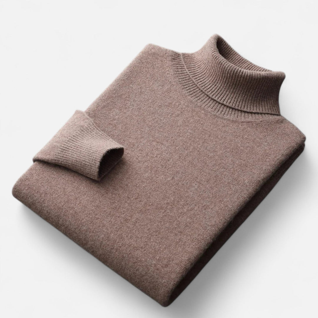 Men's plain ribbed turtleneck jumper with long sleeves