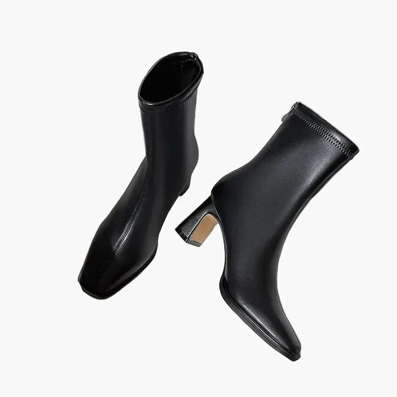Women's square toe ankle boots with high block heel and side zipper