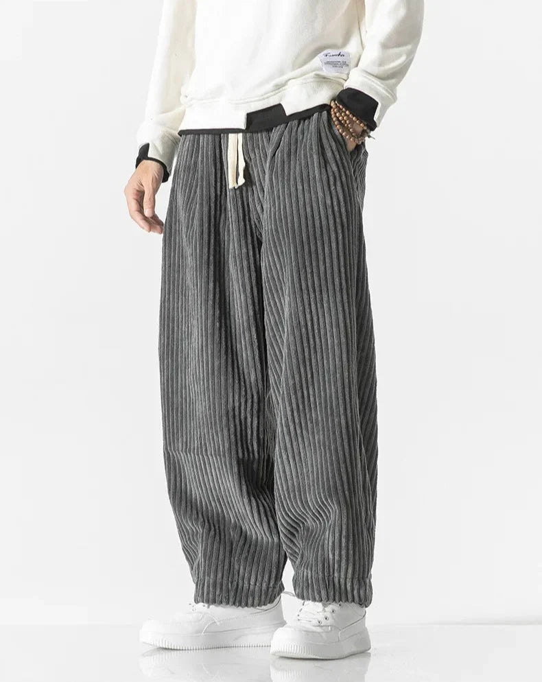 Men's wide-leg corduroy trousers with drawstring waist
