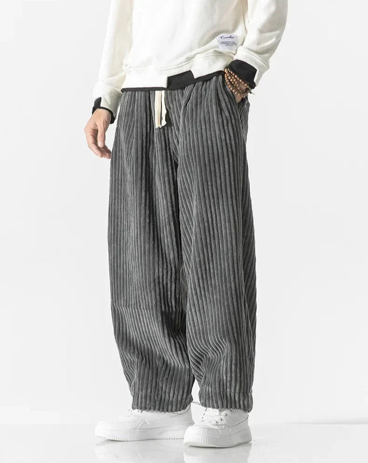 Men's wide-leg corduroy trousers with drawstring waist