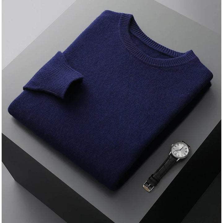 Plain crew neck long sleeve sweater with ribbed trims