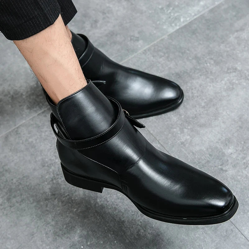 Ankle boots with pointed toes, buckle straps and low block heels