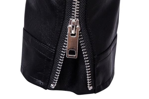 Men's biker jacket with asymmetric zip, lapel collar, zipped pockets and belted waist