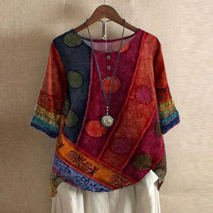 Women's Floral Print Blouse, Round Neck, Half Sleeve