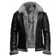 Hooded leather coat with textured lining and zip front