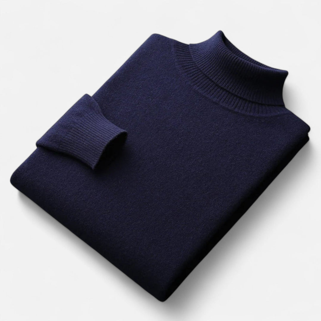 Men's plain ribbed turtleneck jumper with long sleeves