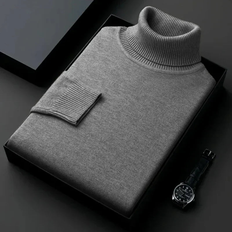 Men's ribbed turtleneck jumper folded in a presentation box