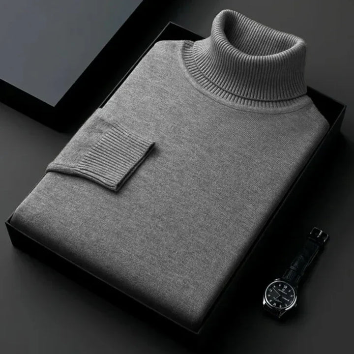 Men's ribbed turtleneck jumper folded in a presentation box