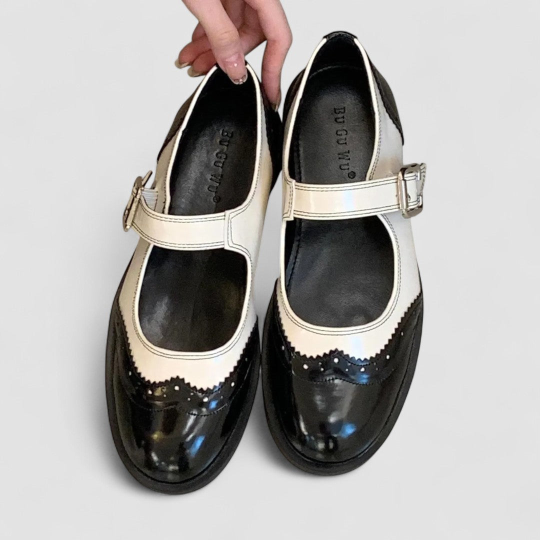 Audrey | Women's Two-Tone Leather Mary Jane Shoes Brogue Low Heel