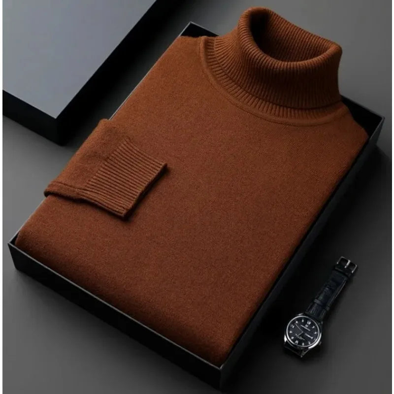 Men's ribbed turtleneck jumper folded in a presentation box
