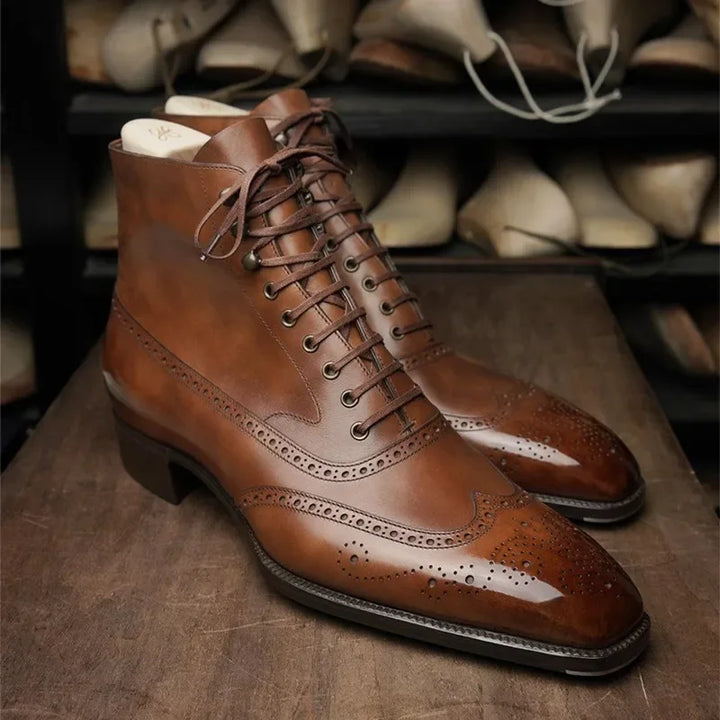 Men's brogue ankle boots with perforated wingtip detailing