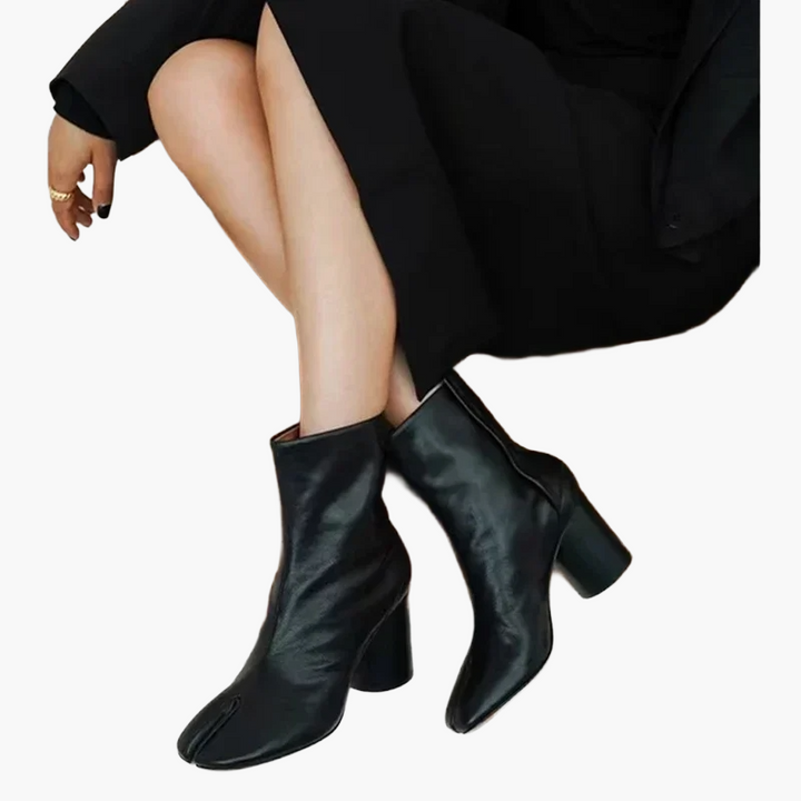Women's Tabi mid-calf boots with split toes and block heels