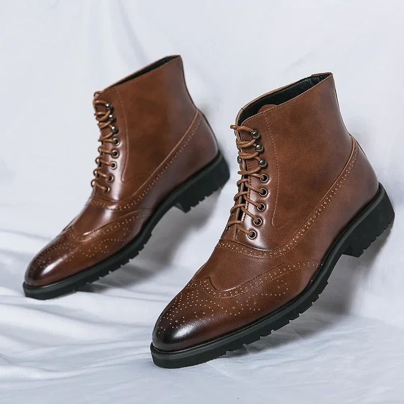 Men's brogue ankle boots with perforated wingtip detailing