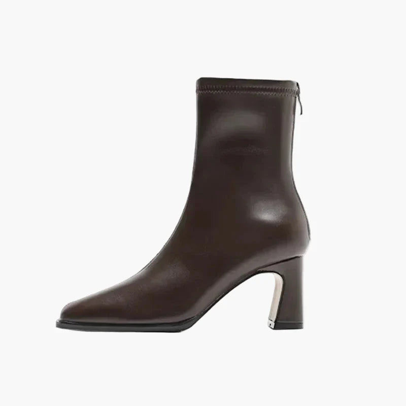 Women's square toe ankle boots with high block heel and side zipper
