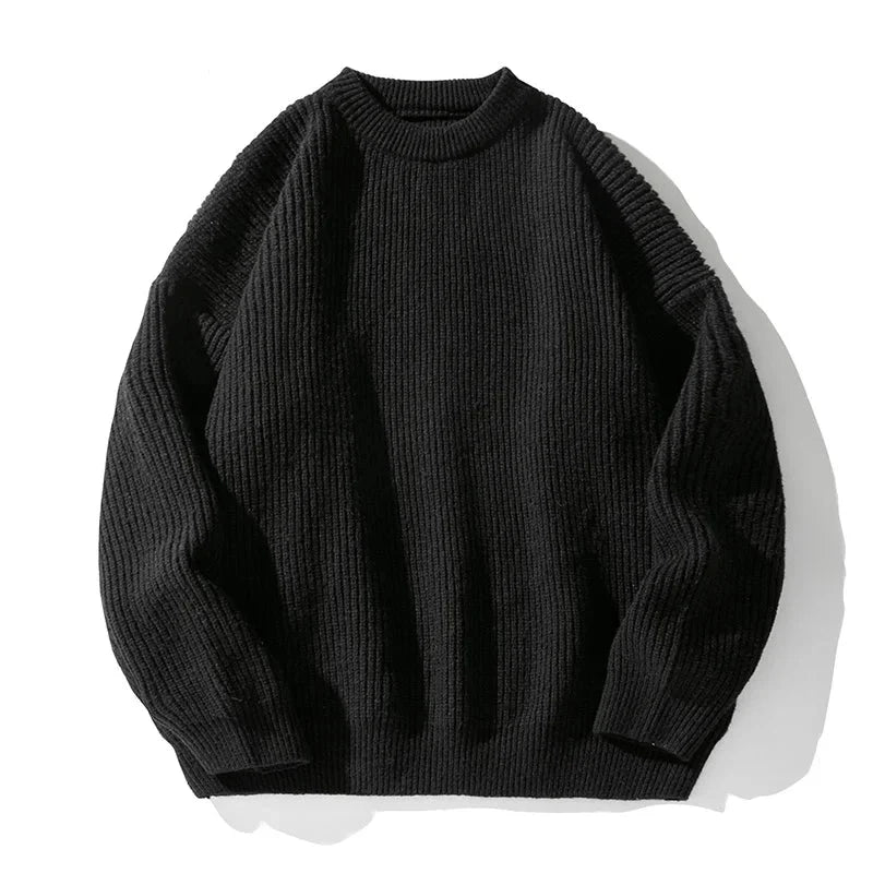 Ribbed crew neck sweater with long sleeves and ribbed trims