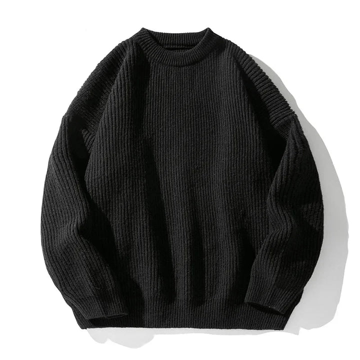 Ribbed crew neck sweater with long sleeves and ribbed trims