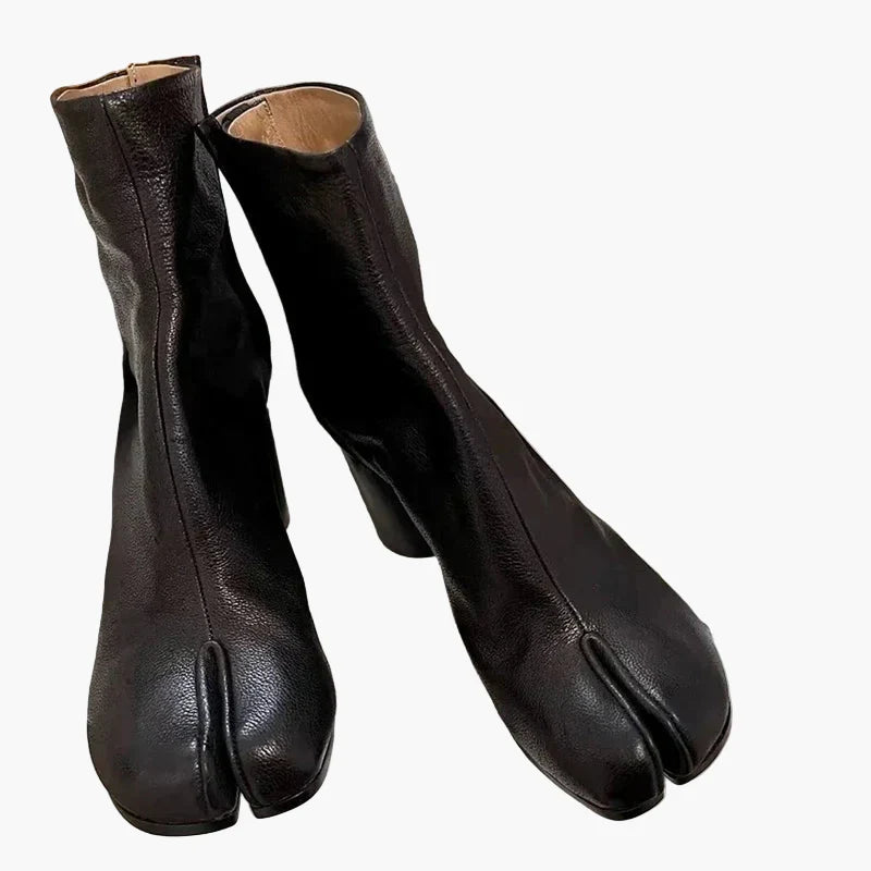 Women's Tabi mid-calf boots with split toes and block heels