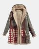 Women's multicoloured geometric hooded coat with long sleeves and contrasting trim