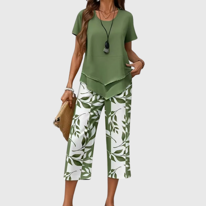 Women's two-piece leaf-print co-ord set