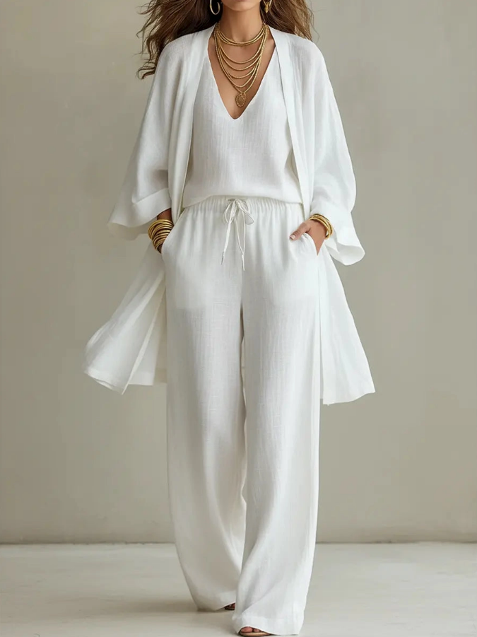 Women's three-piece relaxed cotton co-ord set