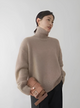 Women's relaxed plain turtleneck jumper with long sleeves and ribbed trims