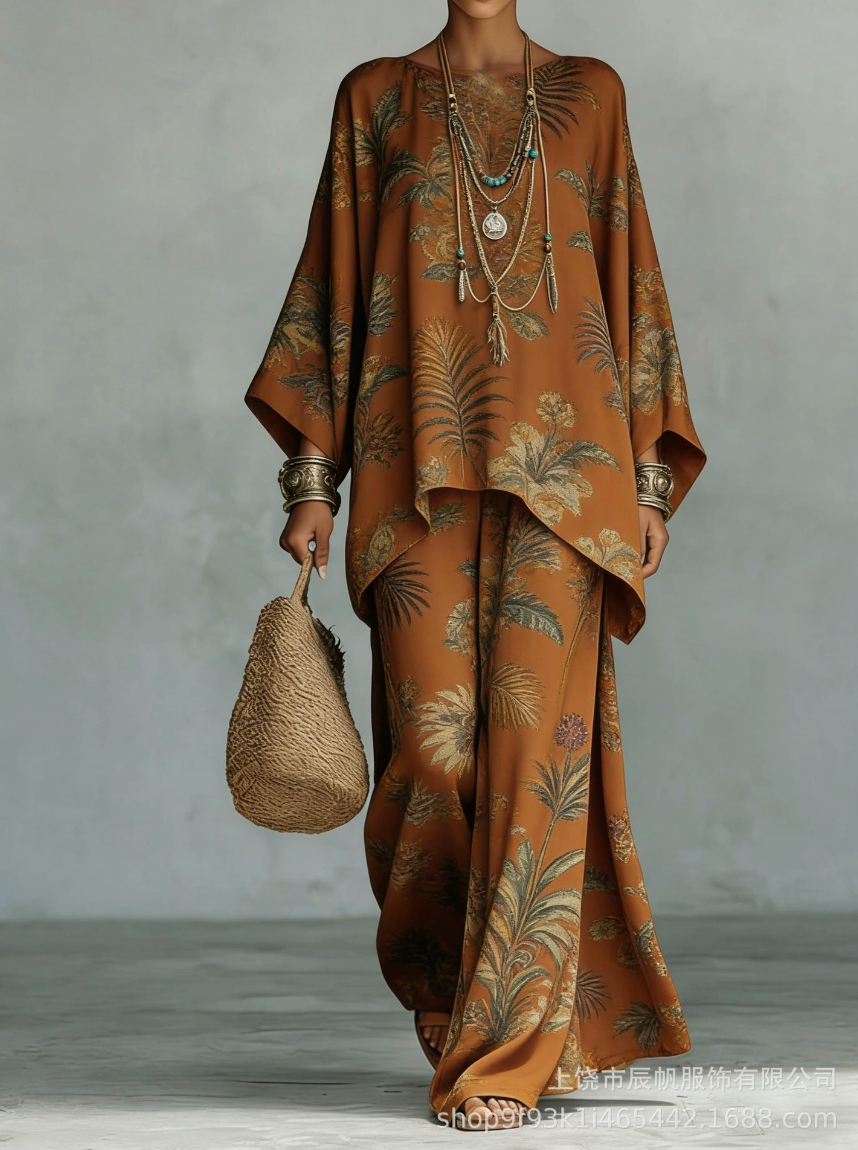 Women's two-piece oversized linen set with wide-leg trousers