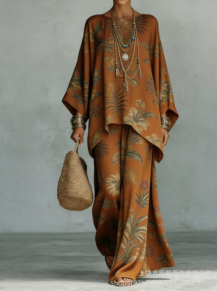 Women's two-piece oversized linen set with wide-leg trousers