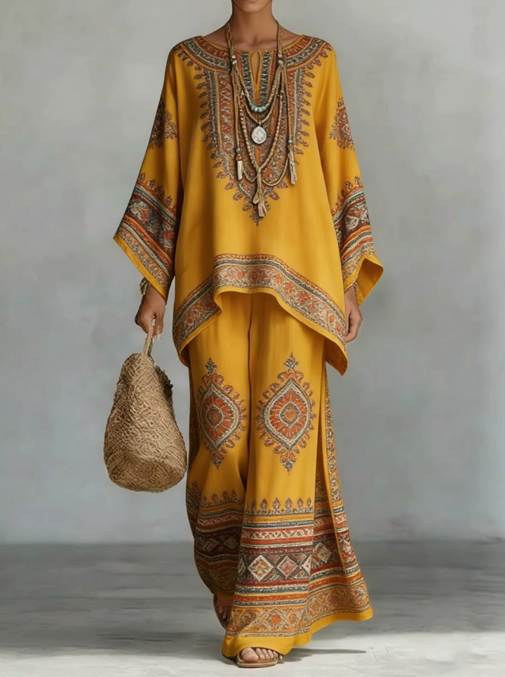Women's two-piece oversized linen set with wide-leg trousers