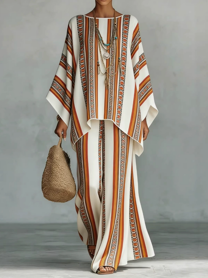 Women's two-piece oversized linen set with wide-leg trousers