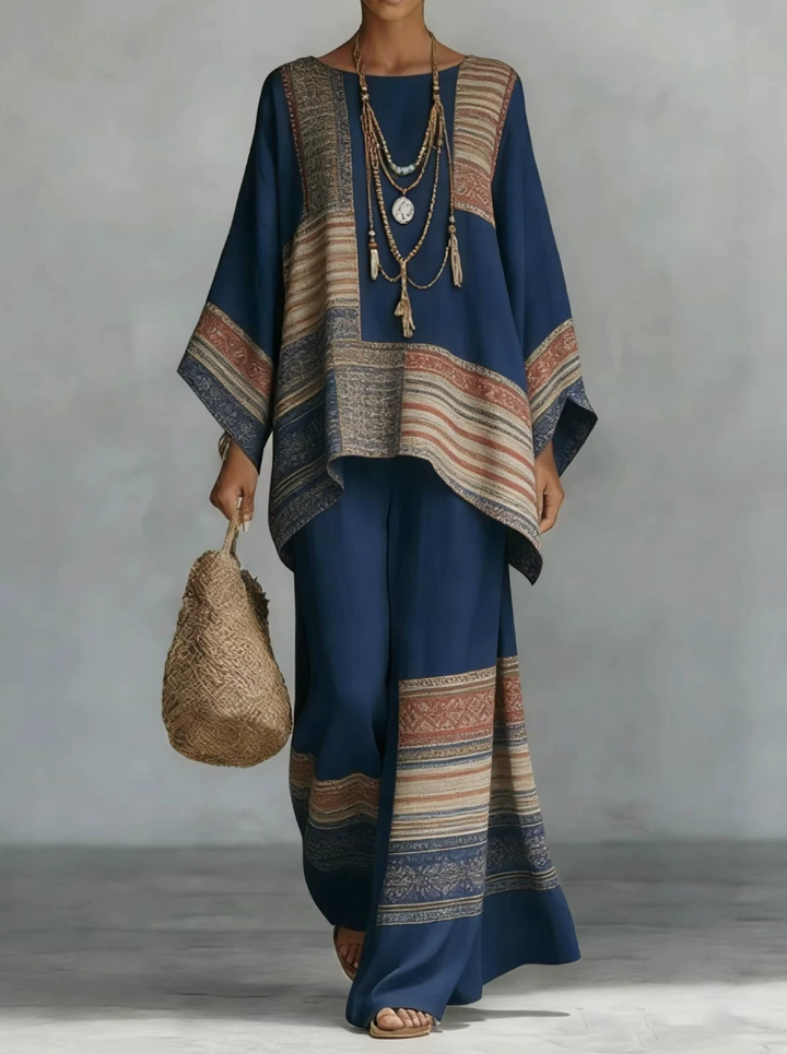 Women's two-piece oversized linen set with wide-leg trousers