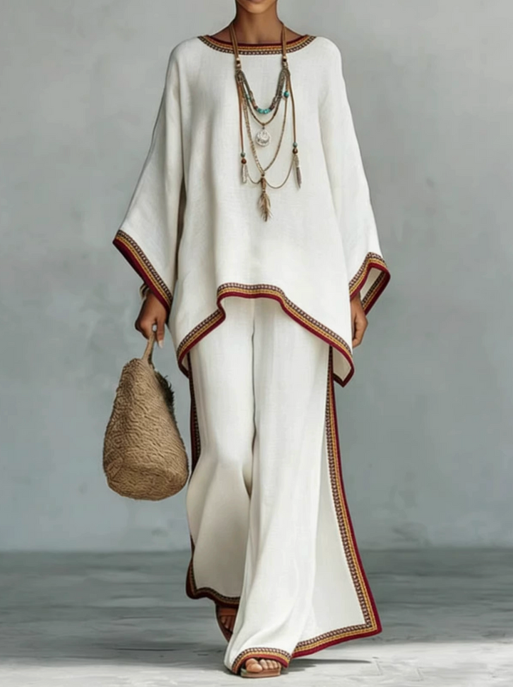 Women's two-piece oversized linen set with wide-leg trousers