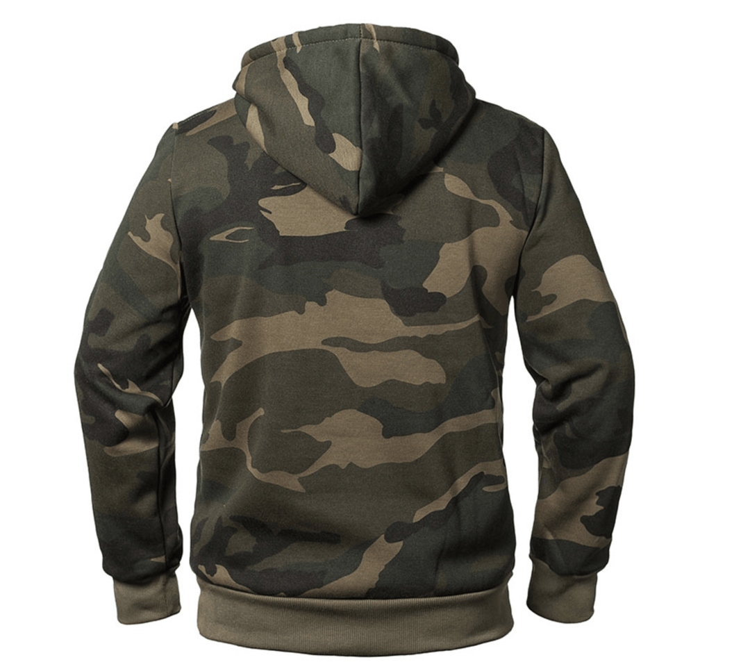 Unisex camouflage hoodie with drawstring hood, long sleeves and front kangaroo pocket