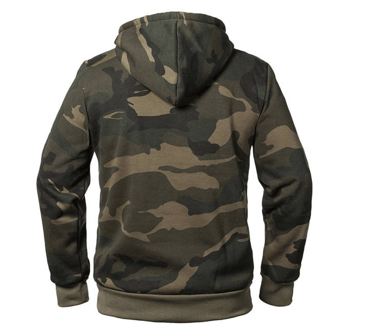 Unisex camouflage hoodie with drawstring hood, long sleeves and front kangaroo pocket
