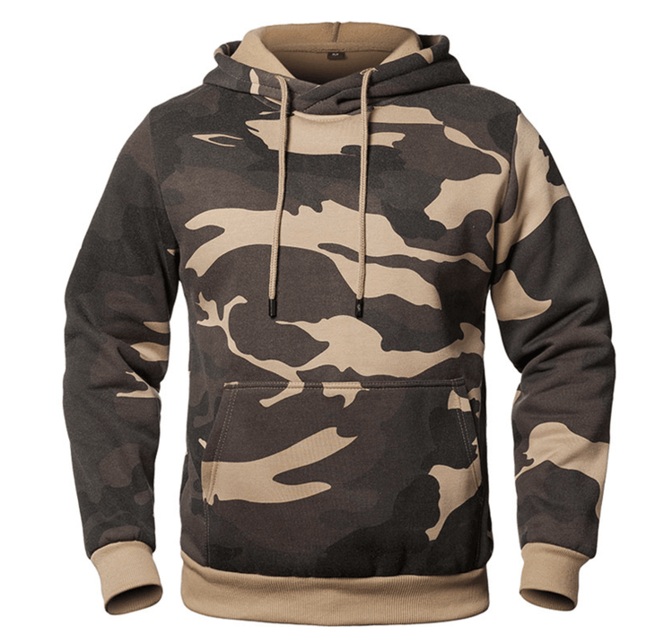 Unisex camouflage hoodie with drawstring hood, long sleeves and front kangaroo pocket