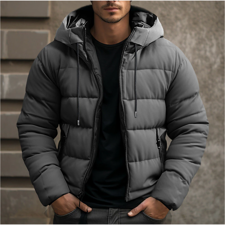 Men's quilted hooded puffer jacket with zip pockets
