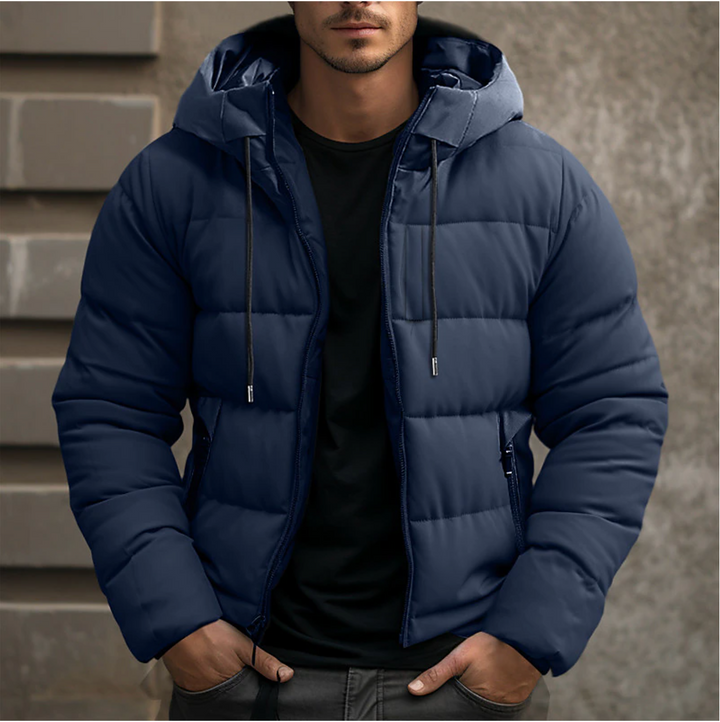 Men's quilted hooded puffer jacket with zip pockets