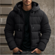 Men's quilted hooded puffer jacket with zip pockets