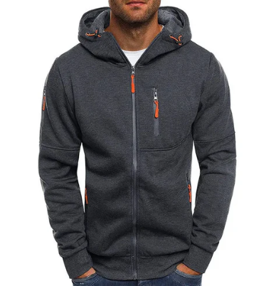 Men's hooded full-zip jacket with long sleeves and zipped pockets