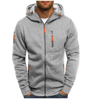 Men's hooded full-zip jacket with long sleeves and zipped pockets