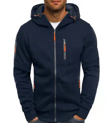 Men's hooded full-zip jacket with long sleeves and zipped pockets