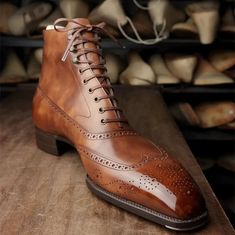 Men's brogue ankle boots with perforated wingtip detailing