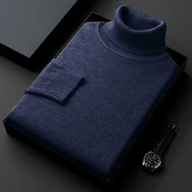 Men's ribbed turtleneck jumper folded in a presentation box