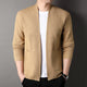 Men's textured open front cardigan with long sleeves and patch pockets